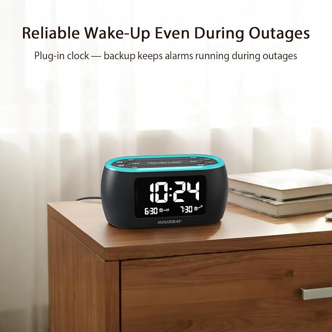 HOUSBAY Digital Alarm Clock Radio for Bedrooms with Night Light