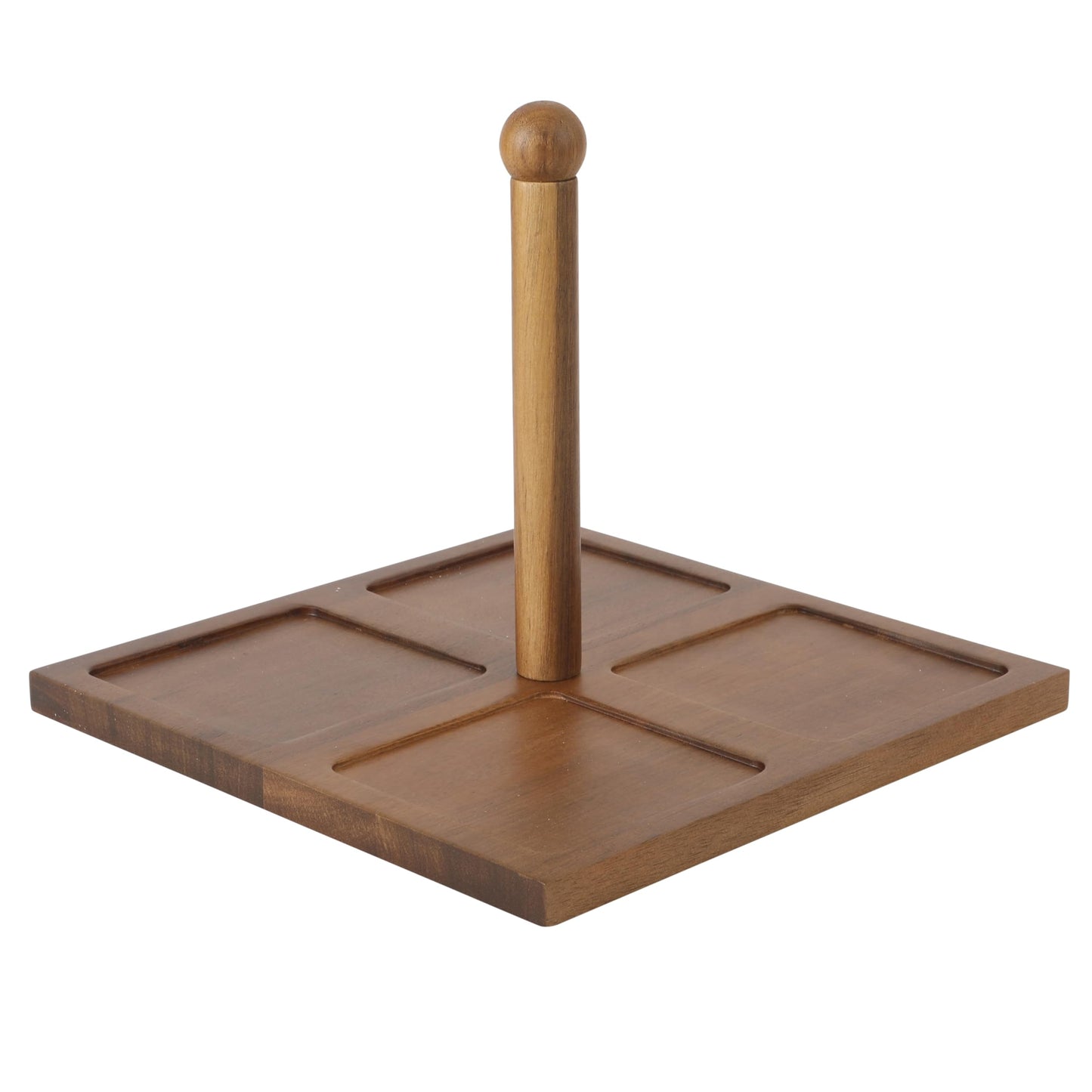 Gibson Elite 4-Piece Stoneware Tidbit, Condiment & Dip Dish Set with Acacia Wood Tray – Taupe Square Appetizer, Snack, Topping & Entertaining Server
