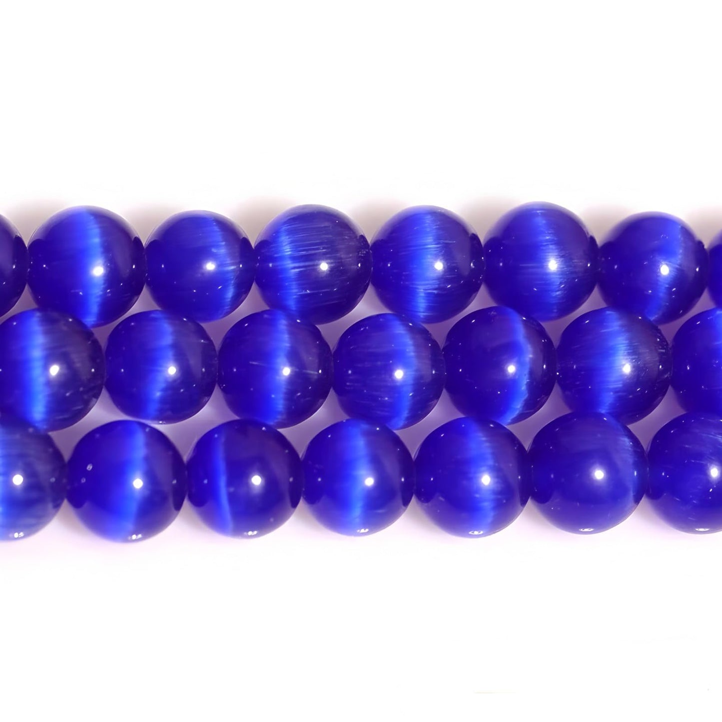 HAAMIIQII 45pcs 8mm Royal Blue Cat Eye Beads Round Loose Gemstone Beads for Jewelry Making Strand 15 Inch