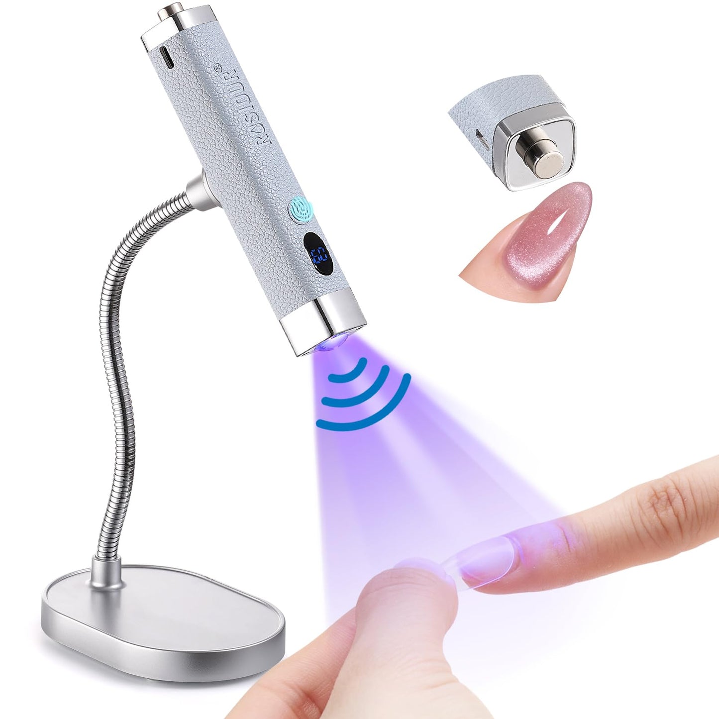 Rosiour Handheld Mini UV Light for Nails: Flash Cure UV Led Nail Lamp with Cat Eye Magnet- Hand Held Fast Dry Single UV Lamp Pen with Auto Sensor for Manicure Home Salon (Blue)