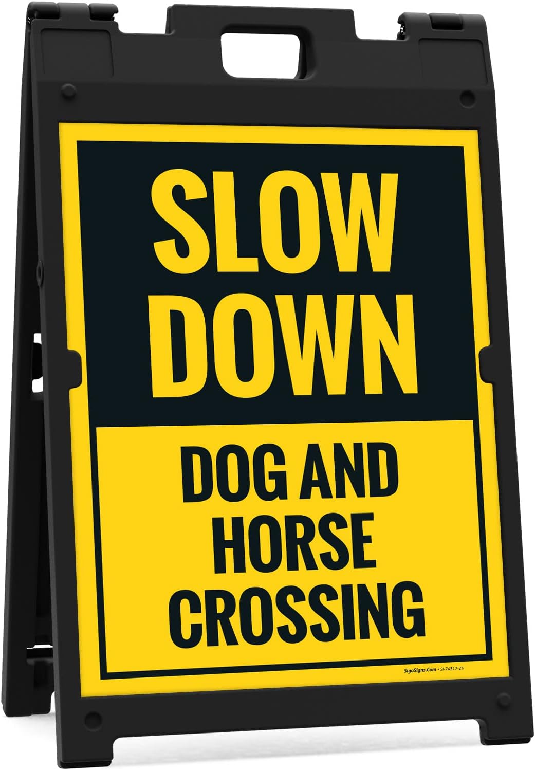 Slow Down Dog and Horse Crossing Sidewalk Sign Kit, 18x24 Inches, with A Frame Stand, Made in USA