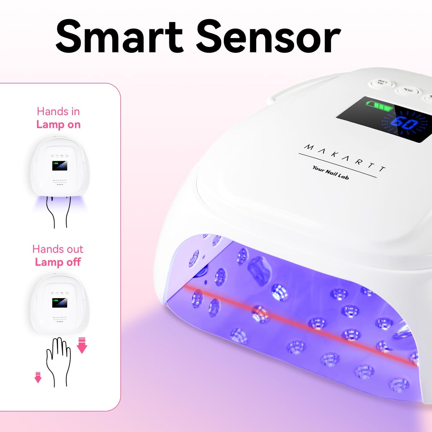 Makartt UV Nail Lamp – 30W Fast Curing UV Light with Handle Rechargeable Cordless Nail Dryer for Gel Nail Polish with 45 Beads Dual Lights 4 Timers LCD Smart Sensor for Nail Art Design(White)