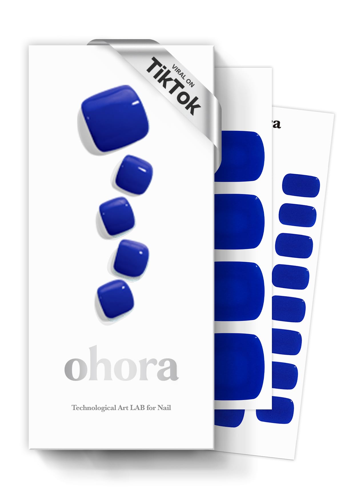 ohora Semi Cured Gel Pedi Strips (P Cobalt Blue) - Blue, Solid, Works with Any UV/LED Lamps, Salon-Quality, Long Lasting, Easy to Apply & Remove - Includes 2 Prep Pads, Nail File & Wooden Stick