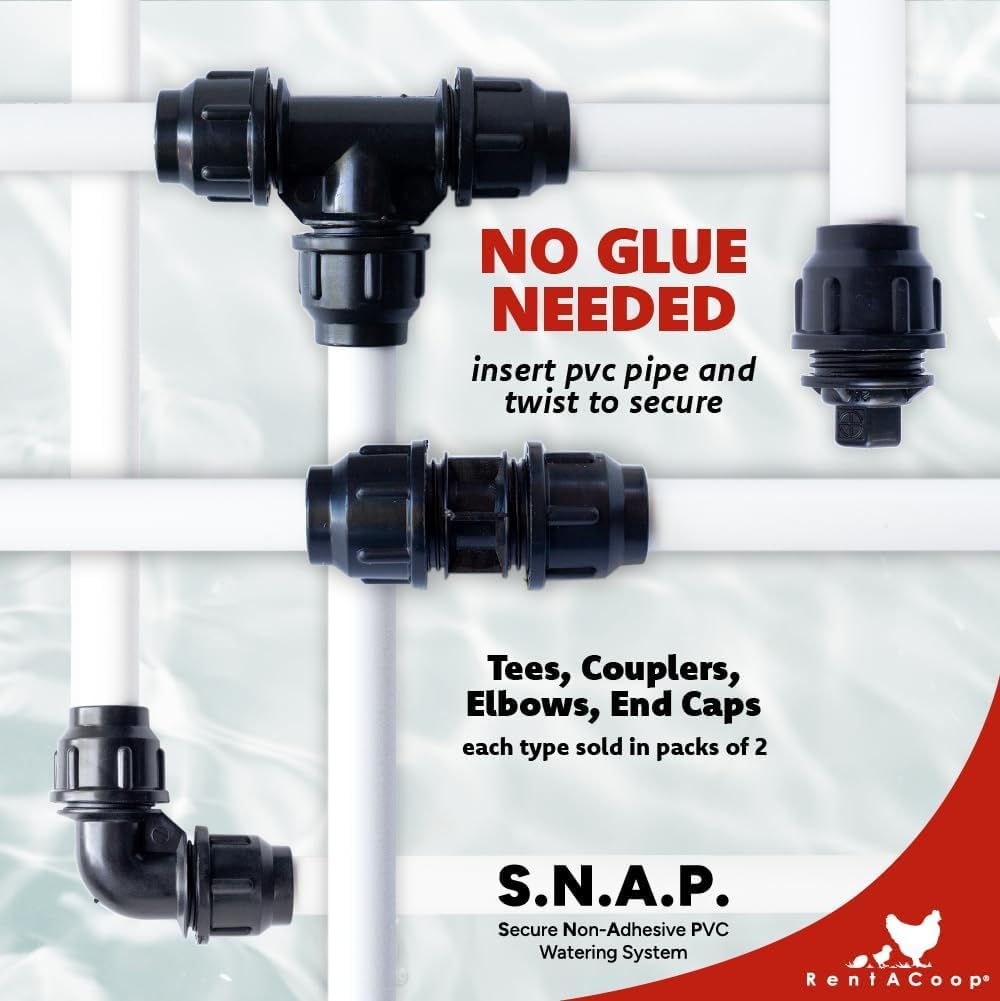 RentACoop Secure Non-Adhesive PVC (S.N.A.P) Glueless Watering System Starter Kit for 1/2" Schedule 40 PVC Pipe - Chickens, Quail, and Poultry