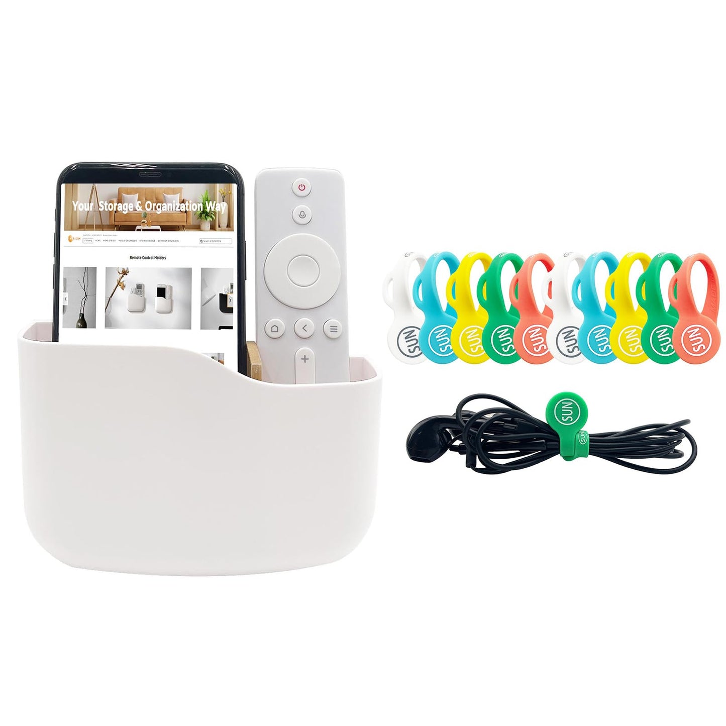 SUNFICON Adhesive Remote Control Holder and 10 PCS Magnetic Cable Straps Short