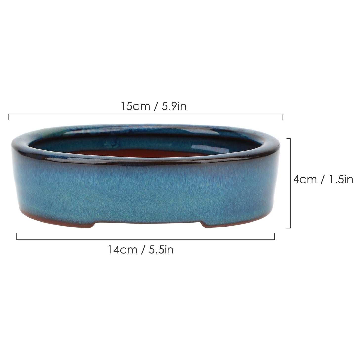 Bonsai Planter Succulent 5.9" Small Glazed Pots Value Set 2 + 4 Soft Mesh Drainage Screens