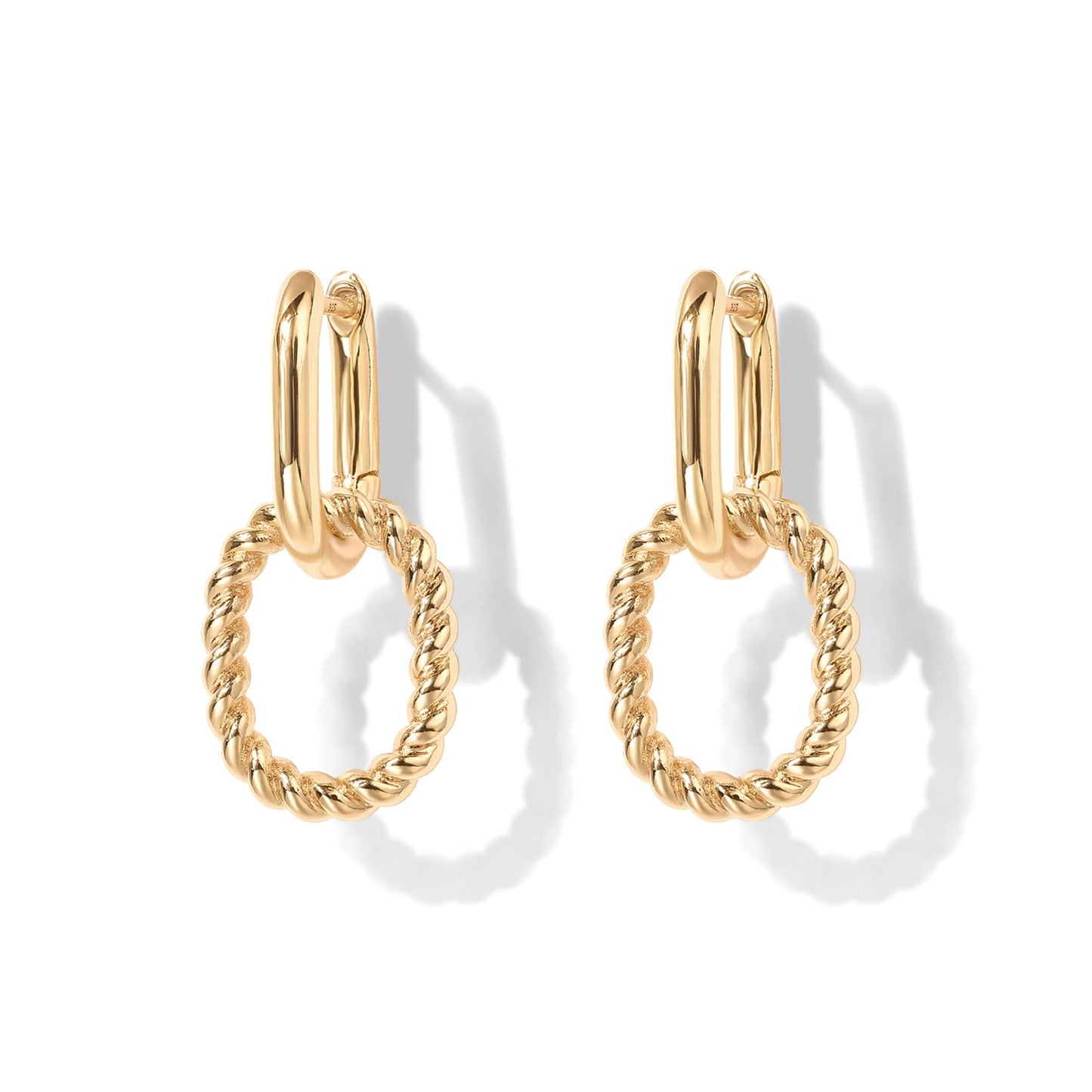 PAVOI 14K Yellow Gold Plated Convertible Twisted Rope and Plain Paperclip Link Earrings for Women - Braided Drop Dangle Huggie Hoop Earrings
