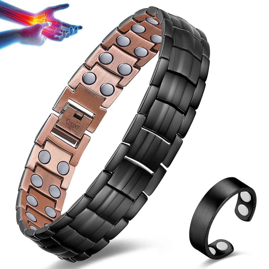 Vicmag Copper Bracelet for Men 99.9% Solid Pure Copper Gift with Adjustment Tool Bracelet & Ring Set Bracelet Set