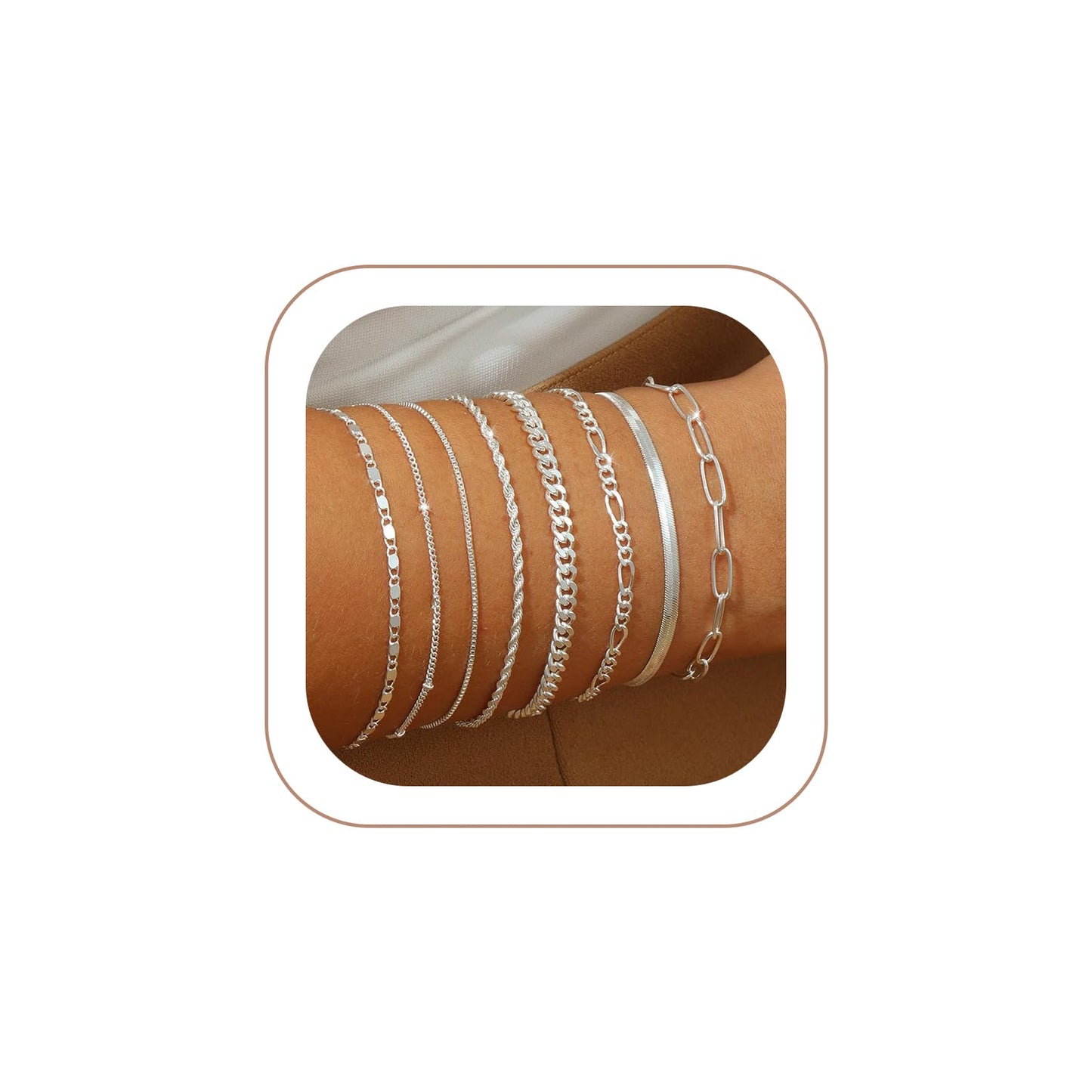 VIROMY silver Bracelets for Women Waterproof Layered Stackable Bracelet Adjustable Size Jewelry Sets Gifts 8PCS