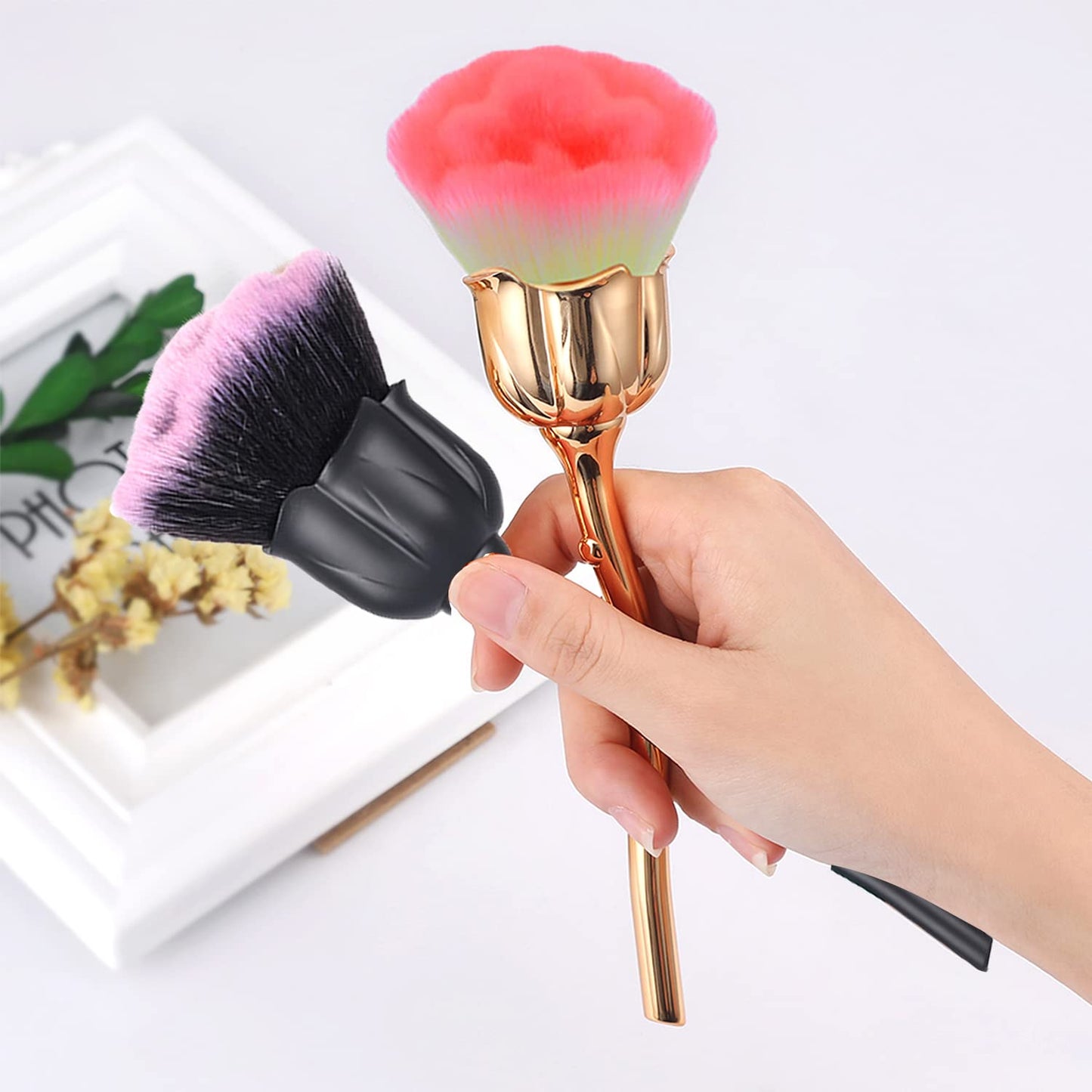 JERCLITY 2 Pieces Rose Makeup Brushes Blush Brush Super Large Face Powder Makeup Brushes kabuki brushes for Powder Cosmetic Nail Dust Brush Loose Powder Brush Makeup Manicure (Gold/Black)