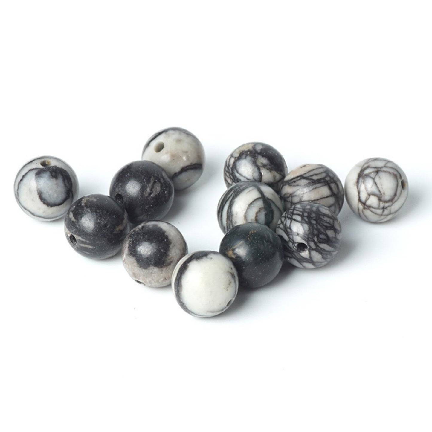 100Pcs Natural Stone 6mm Black Network Round Loose Gemstone Energy Healing Beads Hole Size 1mm DIY Smooth Beads for Bracelet Necklace Earrings Jewelry Making