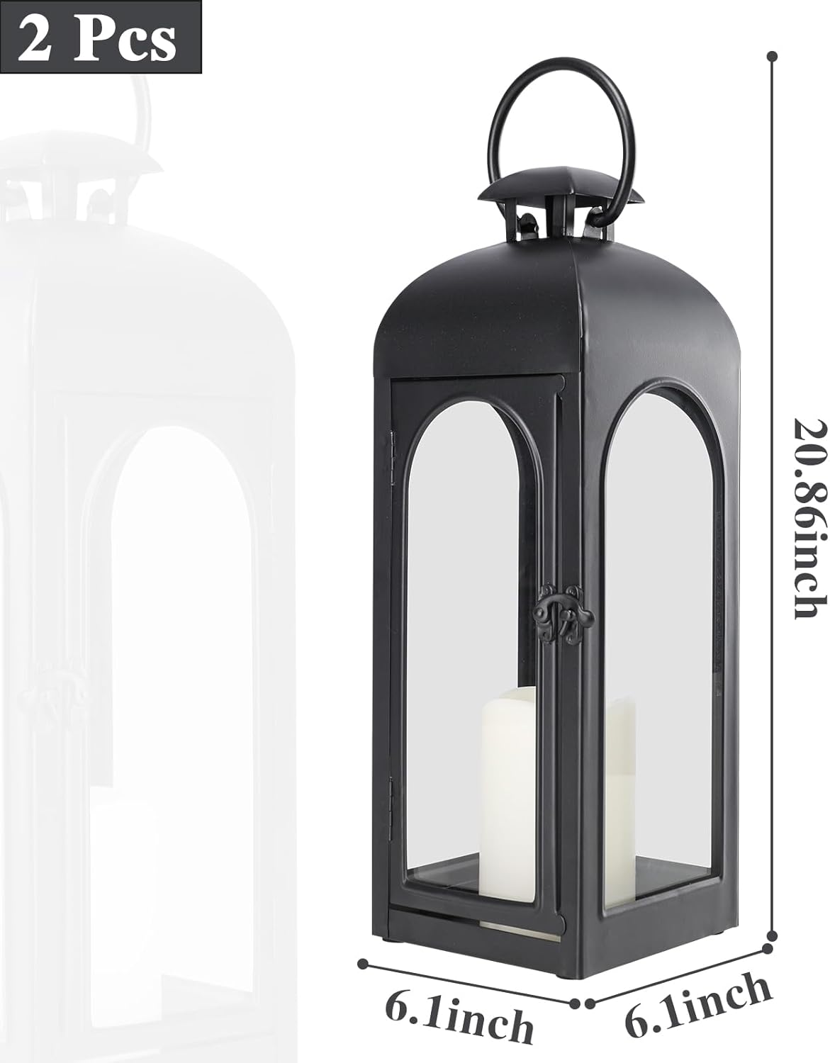 Bdor 2 Pack 20 Inches Metal and Tempered Glass Decorative Lantern with Electronic Wax Effect - Indoor/Outdoor Decorative Lighting, Handcrafted Aesthetic, Perfect for Home, Parties, and Holiday Decor