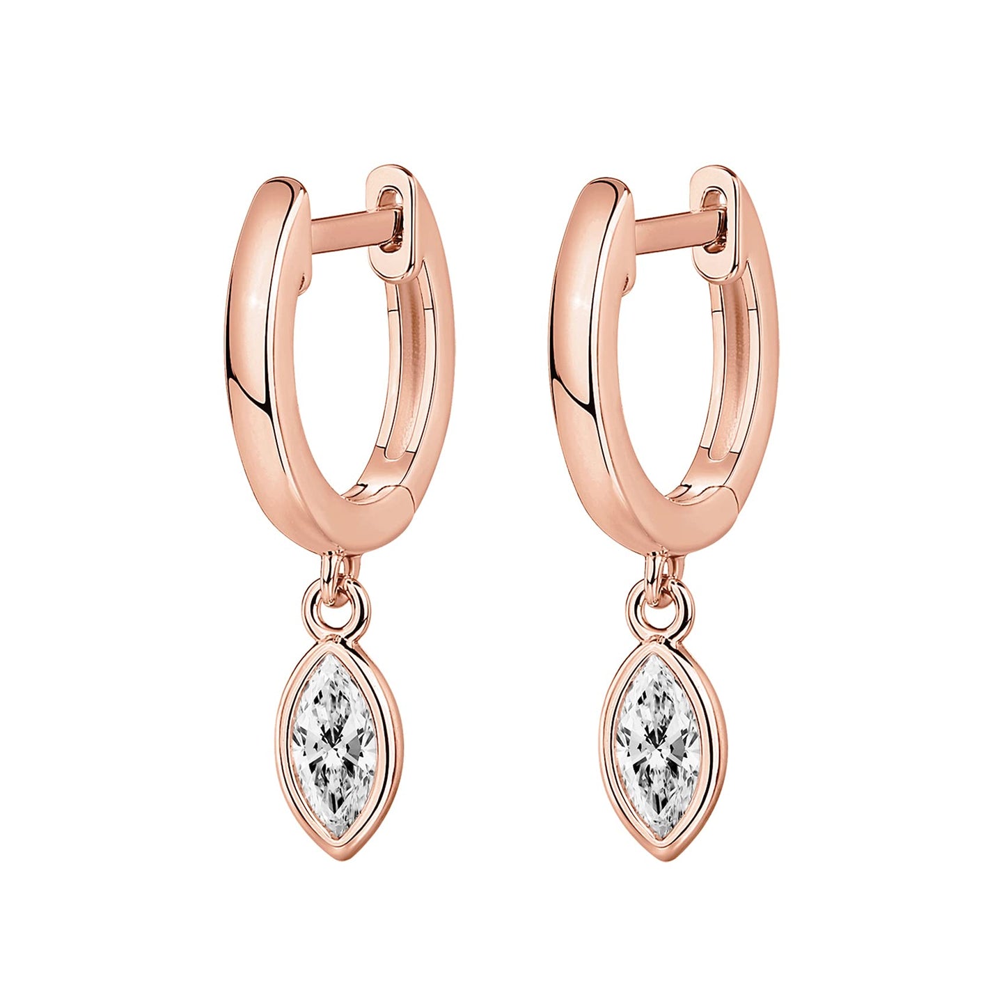 PAVOI 14K Rose Gold Plated S925 Sterling Silver Post Drop/Dangle Huggie Earrings for Women | Dainty Marquise Earrings