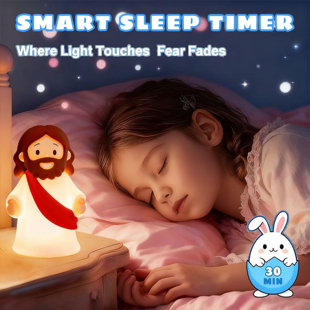 KangTen CHEN Jesus Night Light Rechargeable Bedside Night Light Dimmable Silicone LED Light Ideal for Religious Gatherings, Gifts for Sunday School, Baptism Presents, Easter Egg Decorations (red)