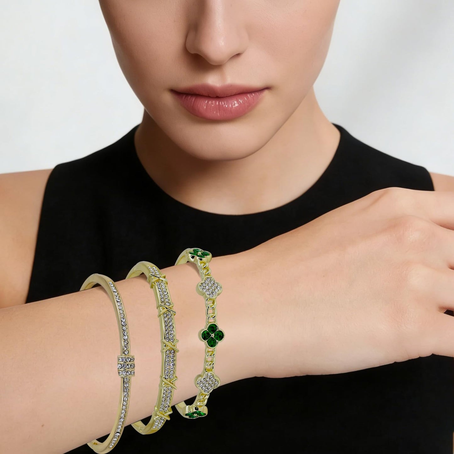 6PCS Gold Bangle Bracelet Set for Women, Light Luxury High-End Designer Style, Zinc Alloy with Cubic Zirconia, Stackable, Ideal Gift for Birthday Christmas Valentine's Day Mother's Day