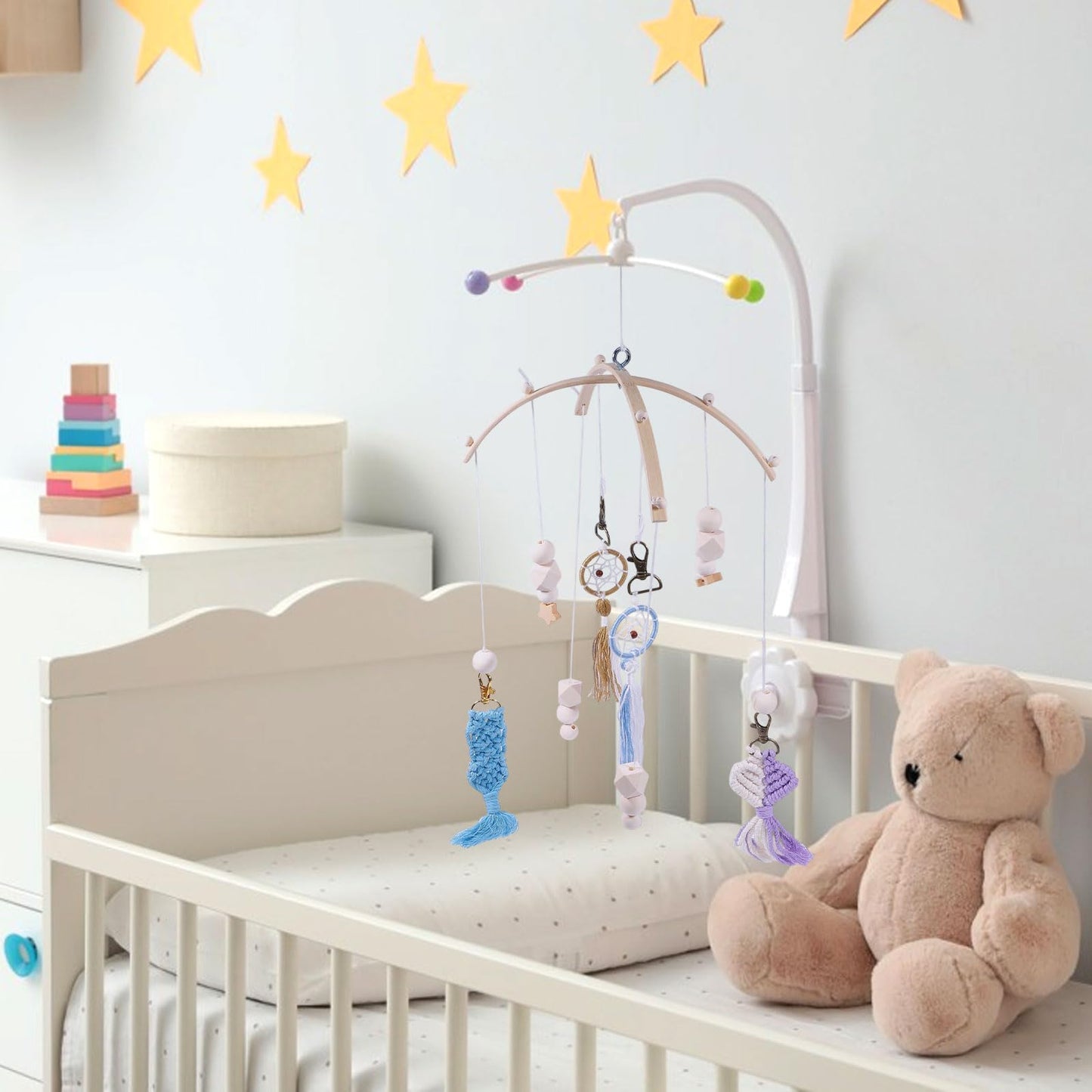 beinkmake Nursery Wooden Frame Handmade Mobile DIY Kit Natural Wood Frame Ornaments Crib Mobile Wind Bed Bell Ceiling Wind Chime Hanging Ornaments, Pentagram