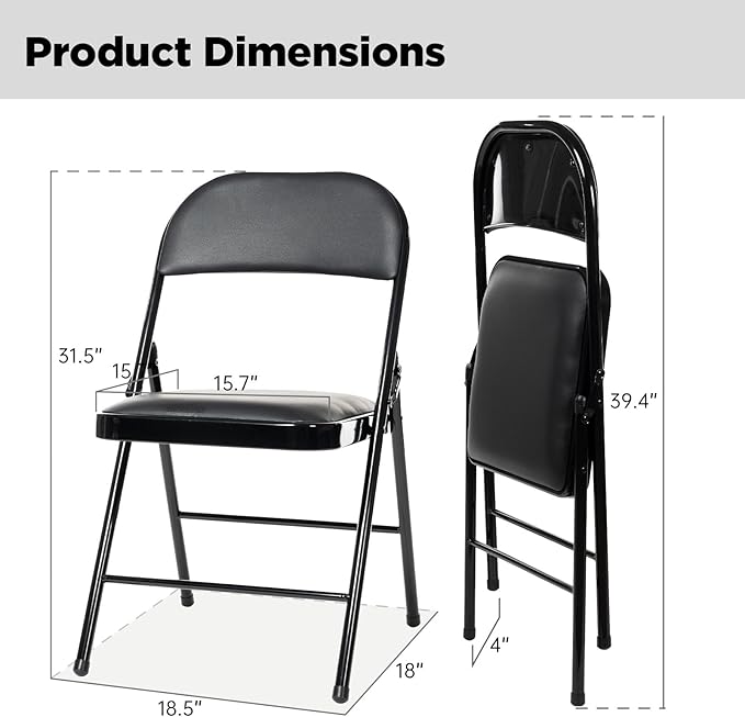 8 Pack Folding Chairs with Padded Seats, Padded Folding Chair with Steel Frame for Events Home Office, Pu Leather Folding Chair Black