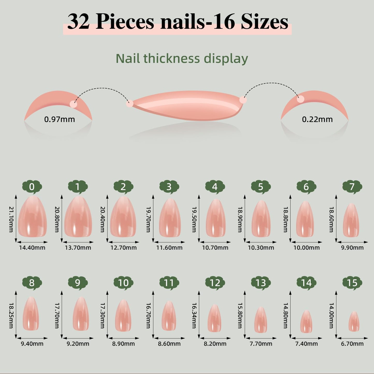 Sifvoo Red French Tip Press On Nails Short Almond, Glossy Reusable Press On Nails for Women, 32 Count 16 Sizes Nail Kit with Glue (SV-14)