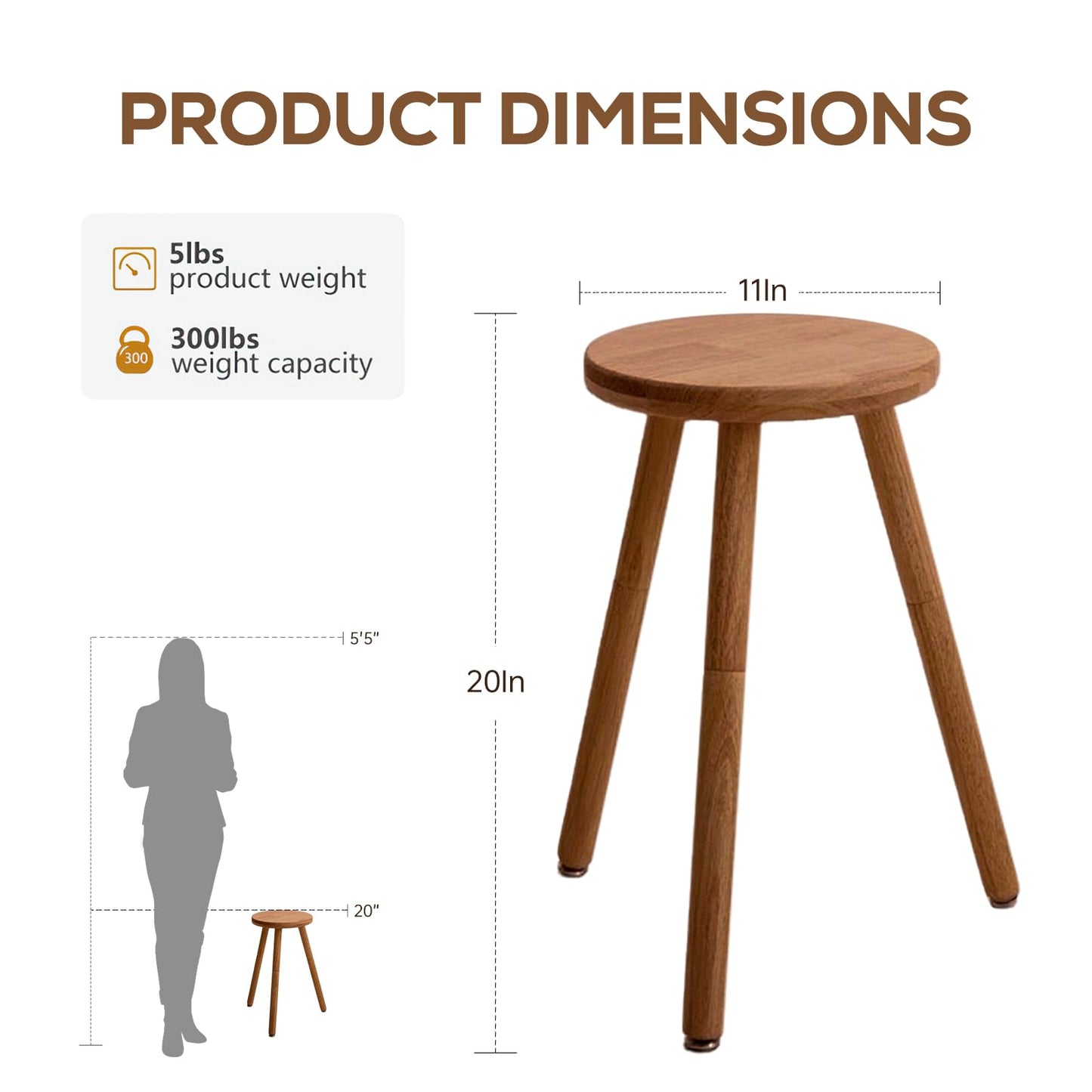 Yangqier Small Round Side Table Adjustable Height Solid Wood Drink Table Indoor Tall Plant Stand Multi-Use Accent Stool-11‘’D × 20“H (Walnut)