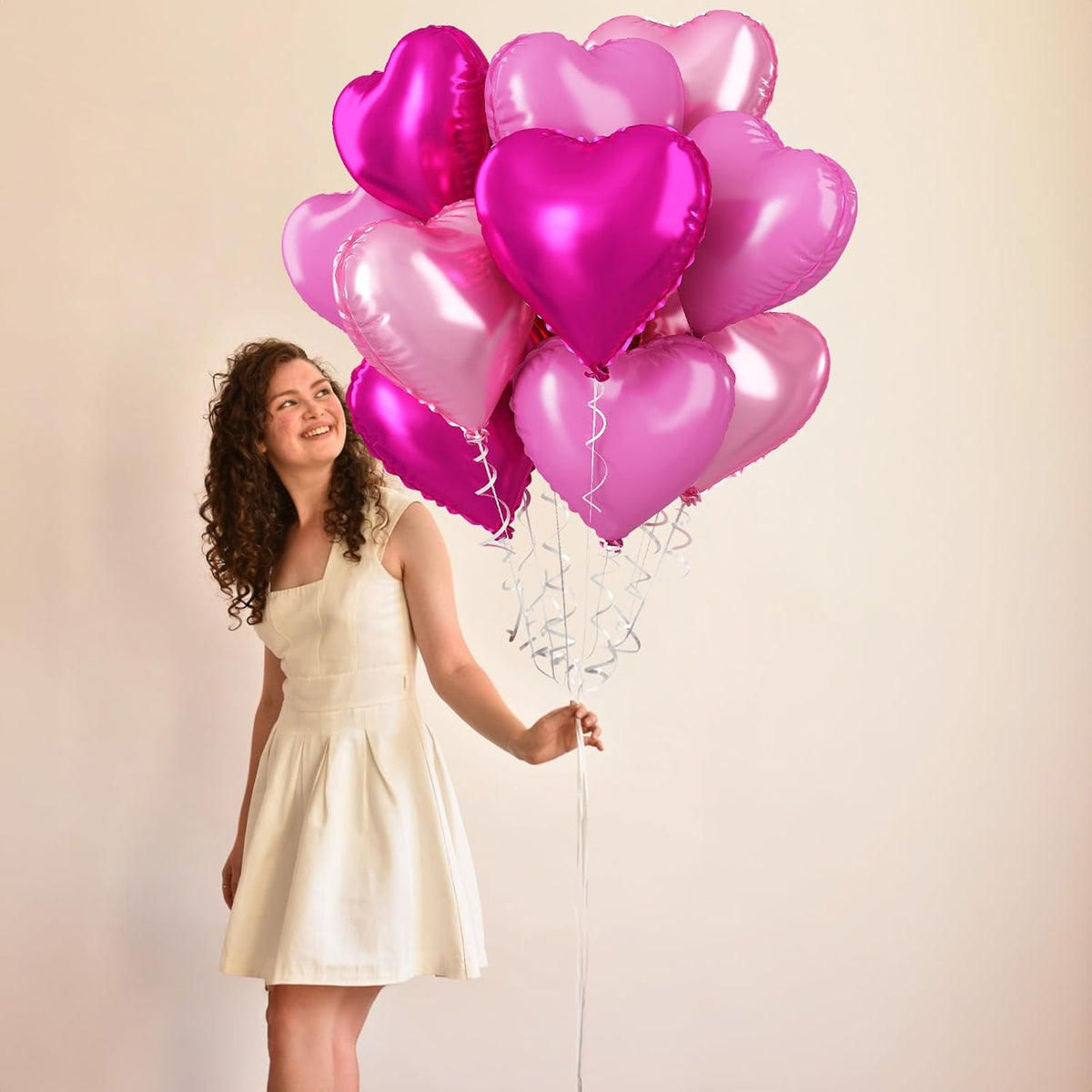 Pink Mixed Heart Balloons, 18 Inch 12 Pcs Hot Pink Foil Heart Shape Balloons, Light Candy Color Love Balloon, Sweet Theme Party Decorations for Girls Women Birthday Wedding Valentines Baby Shower