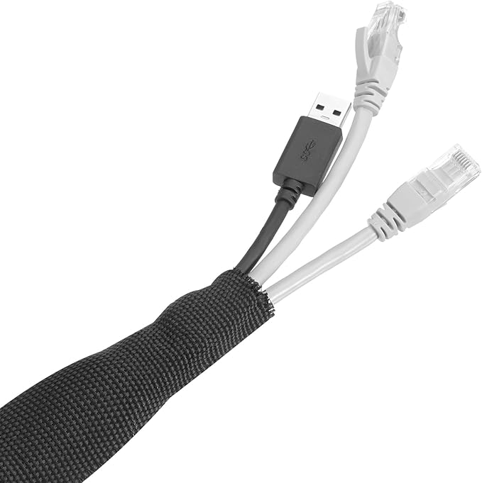 MECCANIXITY Braided Cable Sleeves Heat Shrinkable Fabric Sleeving, 1 1/4" 40ft Black 2:1 Ratio Heat Shrinkable Cord Protector for Harness Cable, Network Cable Protection, Cable Management
