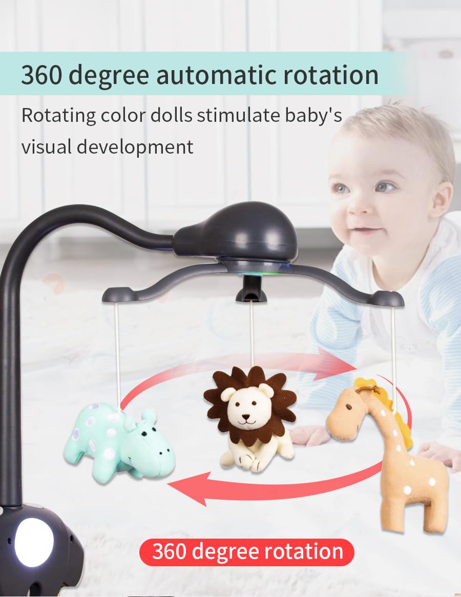 CUTIE PUMPKIN Baby Crib Mobile for Pack and Play,Bassinet Mobile with Music,Rotation,Nursy Lights,Natural Sounds,Timer Function,Starlight Projection,Pack n Play Crib Mobile Toys for Newborn Baby