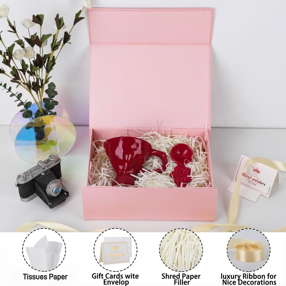 UoeRing 6 Pack Pink Gift Box 11.5x8x4 inch Luxury Gift Box for Presents with Magnetic Lid Collapsible,Bridesmaid Proposal,Contains Card, Ribbon, Tissue Paper,Shredded Paper Fille