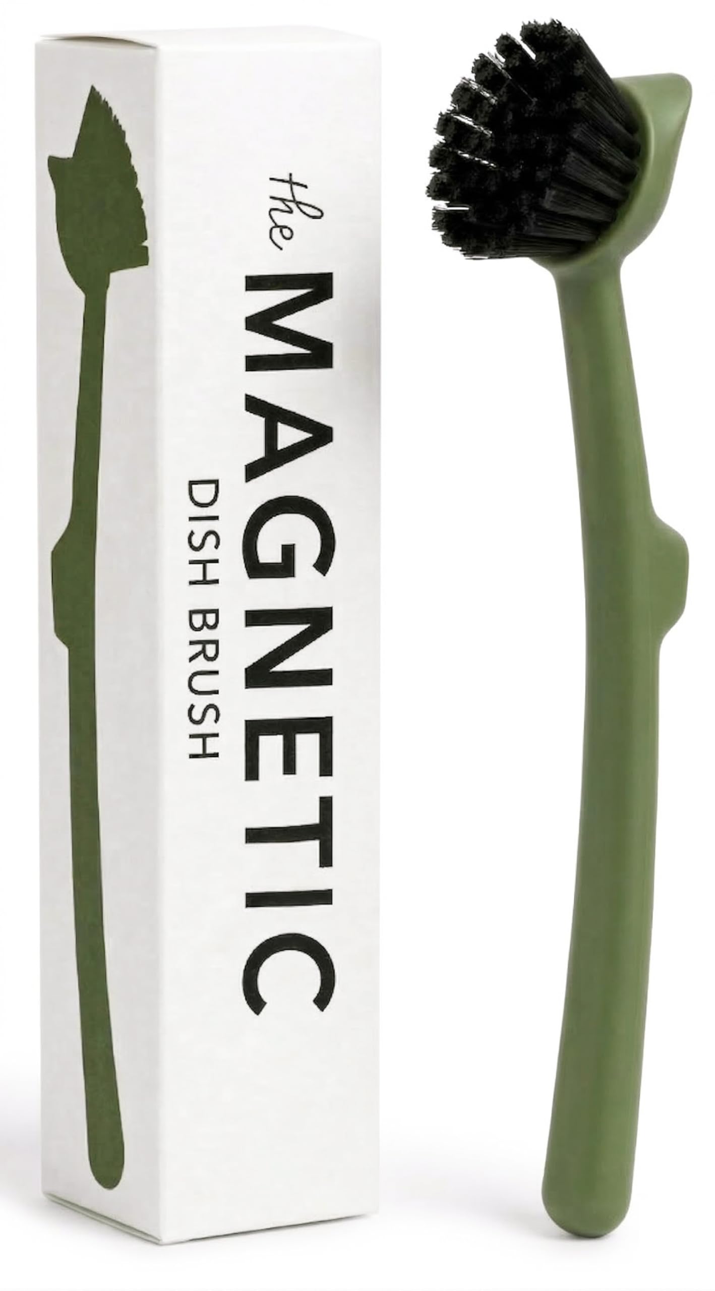 Earth & Mango Magnetic Dish Brush & Scraper, Snaps to Sink, Non-Scratch, Dishwasher Safe, Dish Scrubber – Moss Green