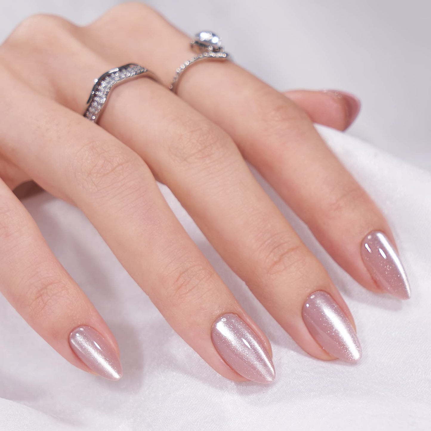 BTArtbox Press On Nails Almond -Soft Gel Fake Nail with Nail Glue, Reusable Opaque Short Stick On Nails, Falling Star Cat Eye & Knightshield