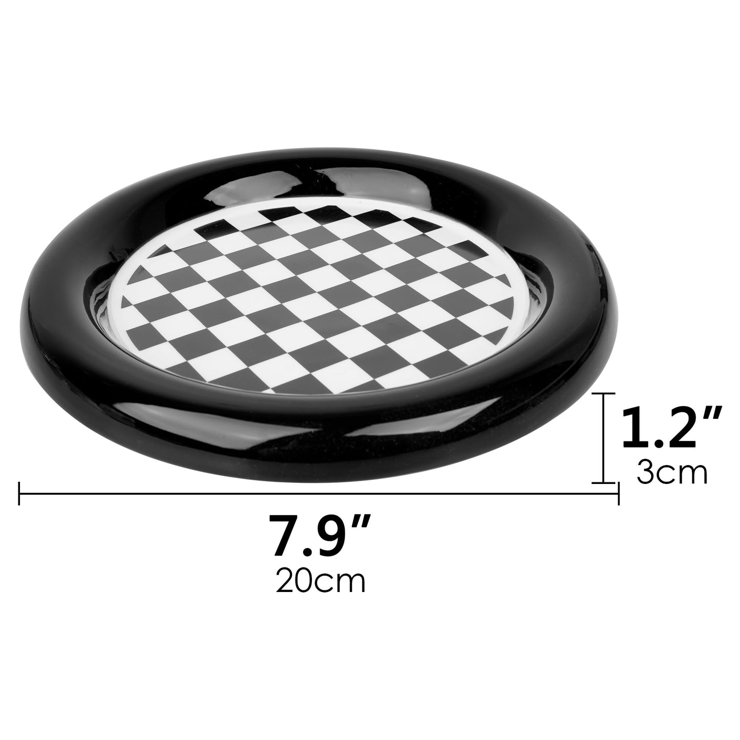 BUNCHBRAVO Checkered Jewelry Tray, Ceramic Minimalist Trinket Dish Organizer for Side Table, Dresser and Entryway Decor, Black and White Plaid