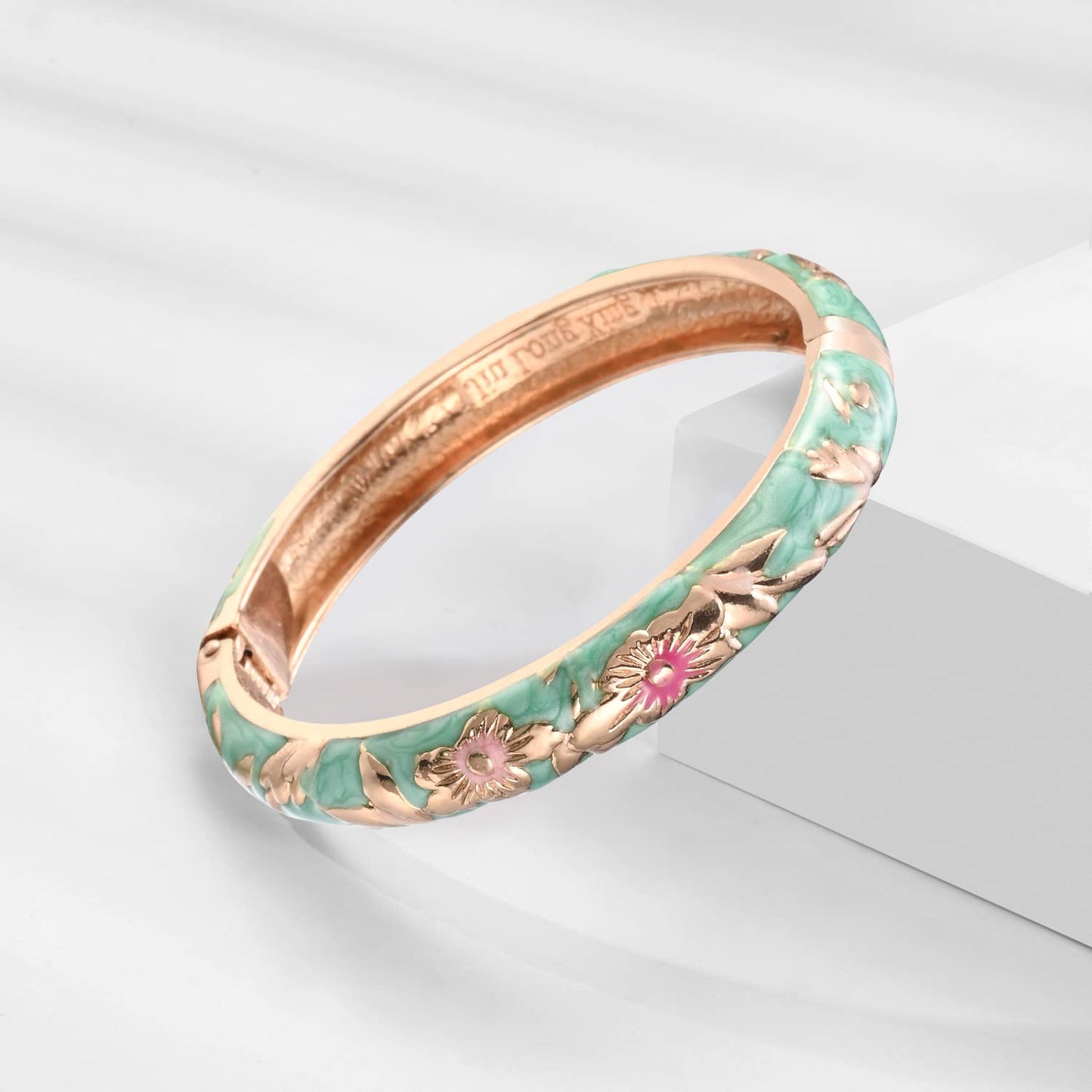 UJOY Bangles Bracelets Gorgeous Enameled Flower Cloisonne Plated Indian Jewelry Sets Box for Womens Gift 55A103-55A128 Green Yellow
