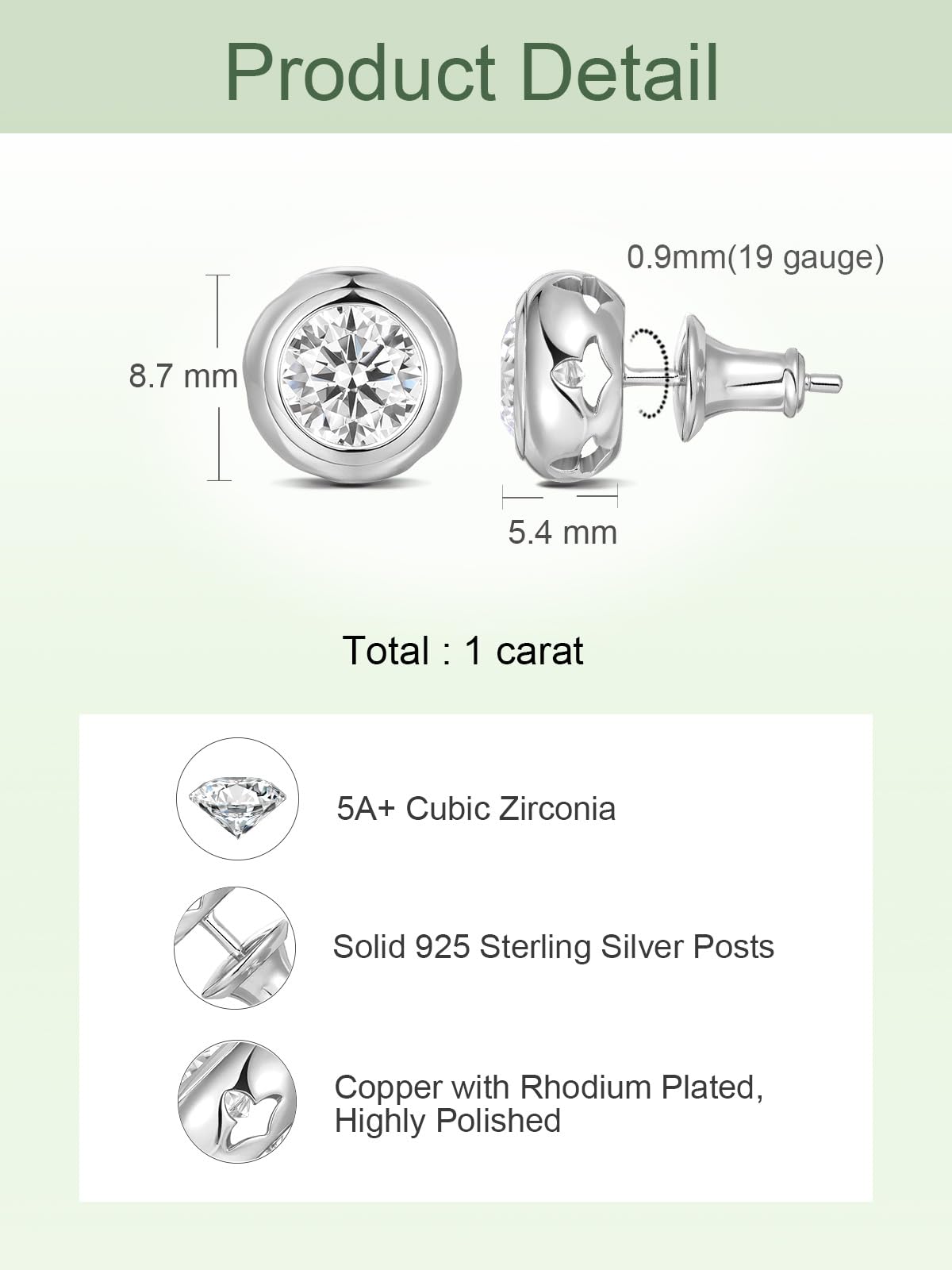 Womens Sparkle Cubic Zirconia Stud Earrings Simple Lightweight Simulated Diamond Earrings 925 Silver Post