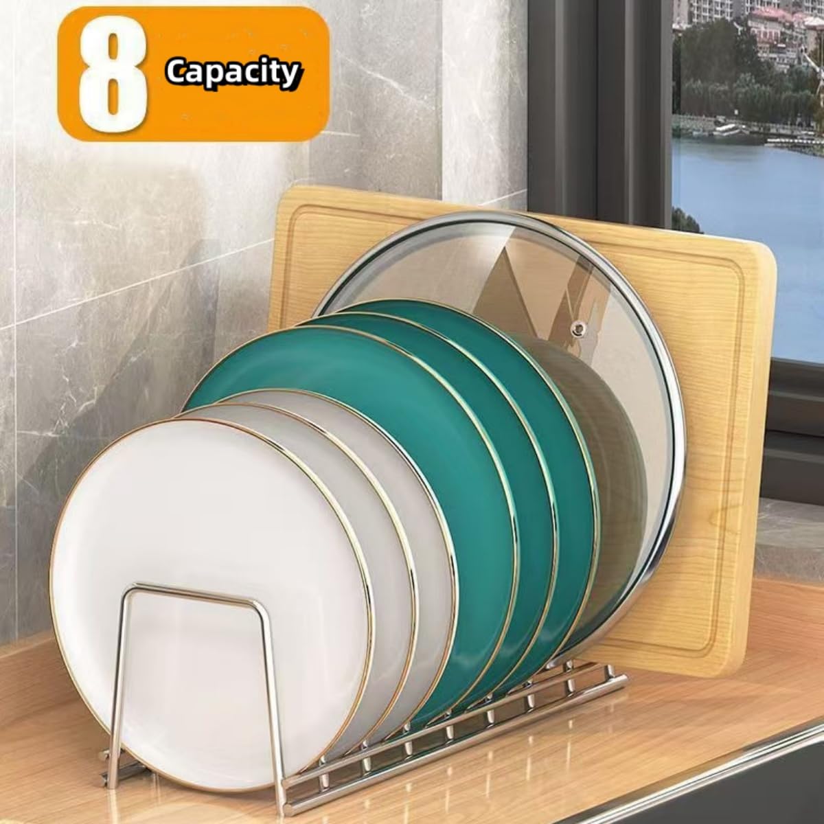 SHUTKMVCW Dish Rack Plates Holder 2 Pack set, Plate organizer for cabinet space saver, Pan lid organizer, Kitchen Storage Cabinet Organizer for Plates/bowls/cups/lids/cutting boards/spatulas
