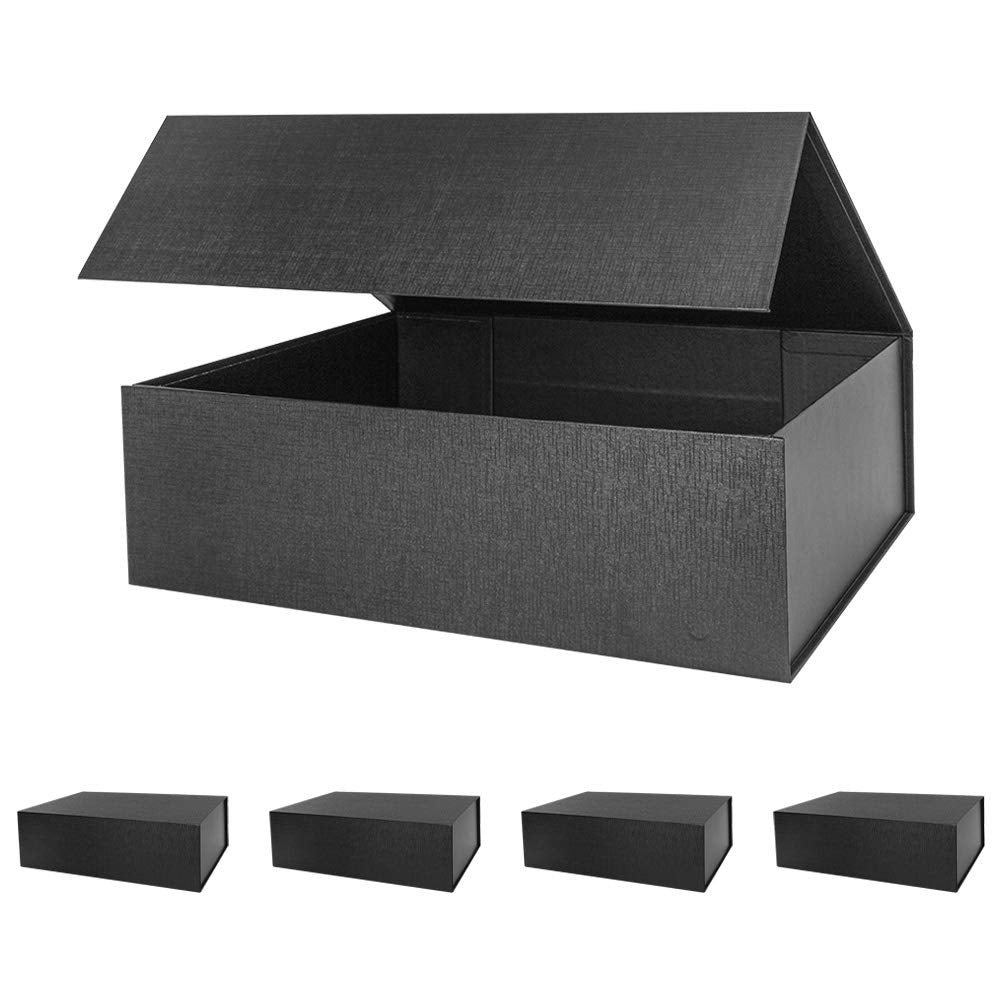 OBMMIRAO Upgrade 5PCS 13x9x4 Inch Black Hard Large Gift Box with Lid, Foldable Magnetic Gift Boxes, Groomsman Box Bridesmaid Proposal Box, Reusable Gift Boxes for Clothes