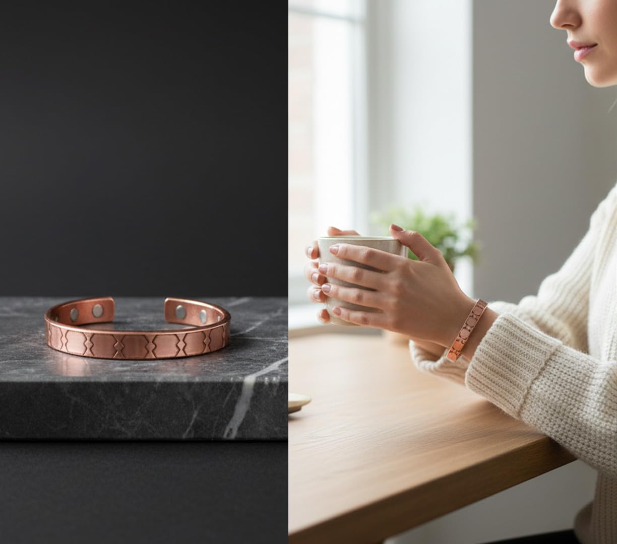 Touchstone Handcrafted My Skilled Artisans Geometric Hand Forged With Solid High Gauge Pure Copper Magnetic Bracelet In Natural Tone For Women And Men.