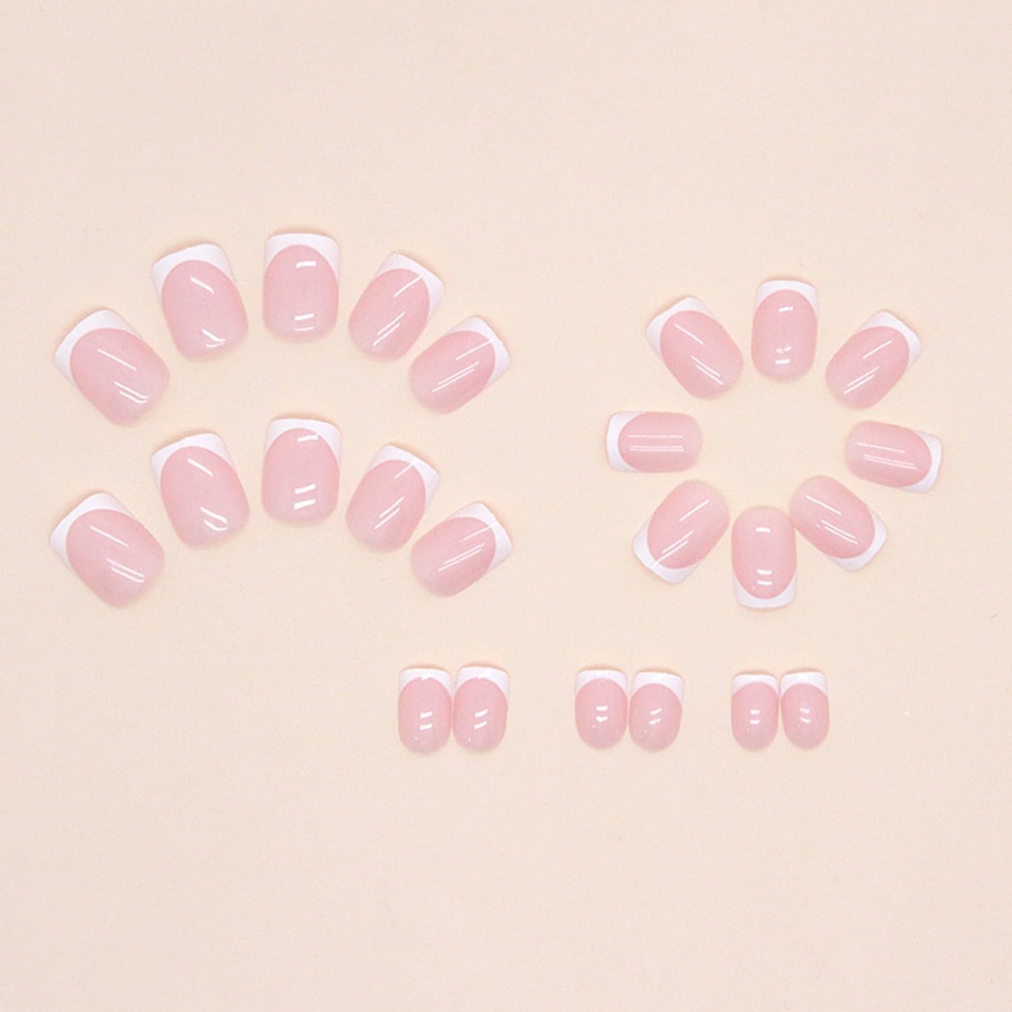 White French Tip Press on Nails Short Square Fake Nails Glossy Pink False Nails with Glue on Nails Reusable Full Cover Stick on Nails Acrylic Artificial Nails for Women DIY Nails Art Decoration