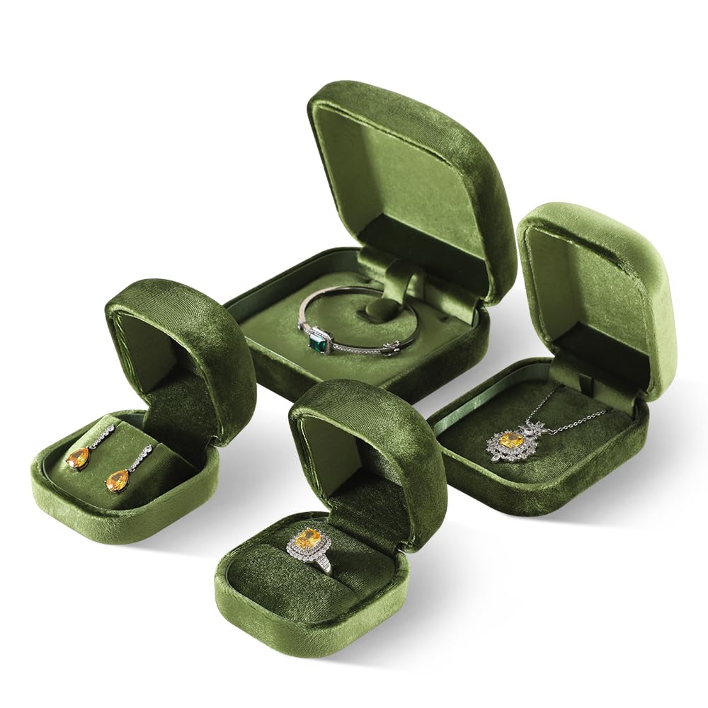 Dansmiy Resilient Velvet Necklace Display Box for Anniversary, Pendant Necklaces Packaging Boxes, Jewelry Storage Organizer Small Case for Retail Travel (Green)