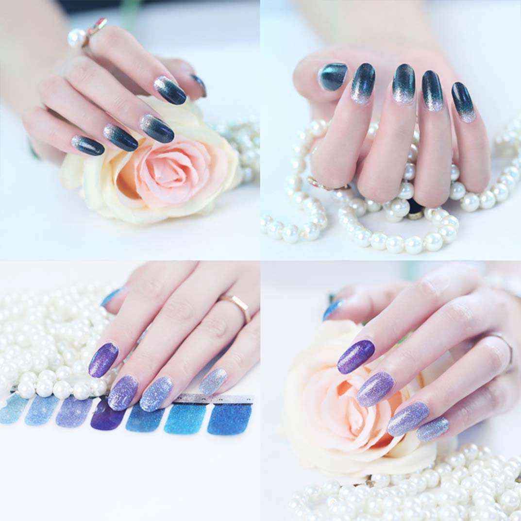 14 Sheets Nail Stickers Glitter Gradient Color Shine Full Wraps Polish Stickers Decal Strips Self-Ashesive Nail Art Sets for Women Girls