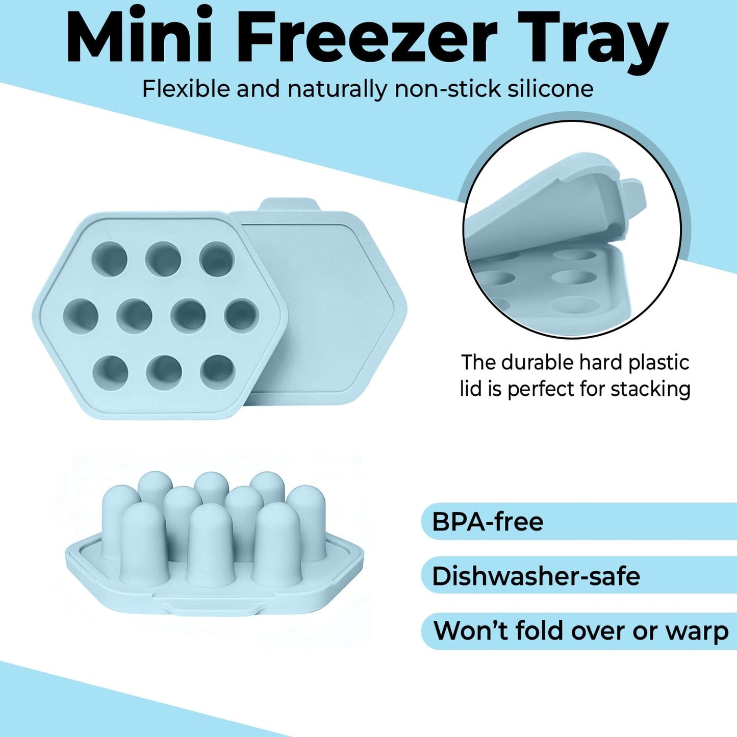 Infant Food Feeder & Silicone Freezer Tray Combo | 2 Size Silicone Baby Fruit Feeders | Weaning Feeder | Teething Relief (Sky)