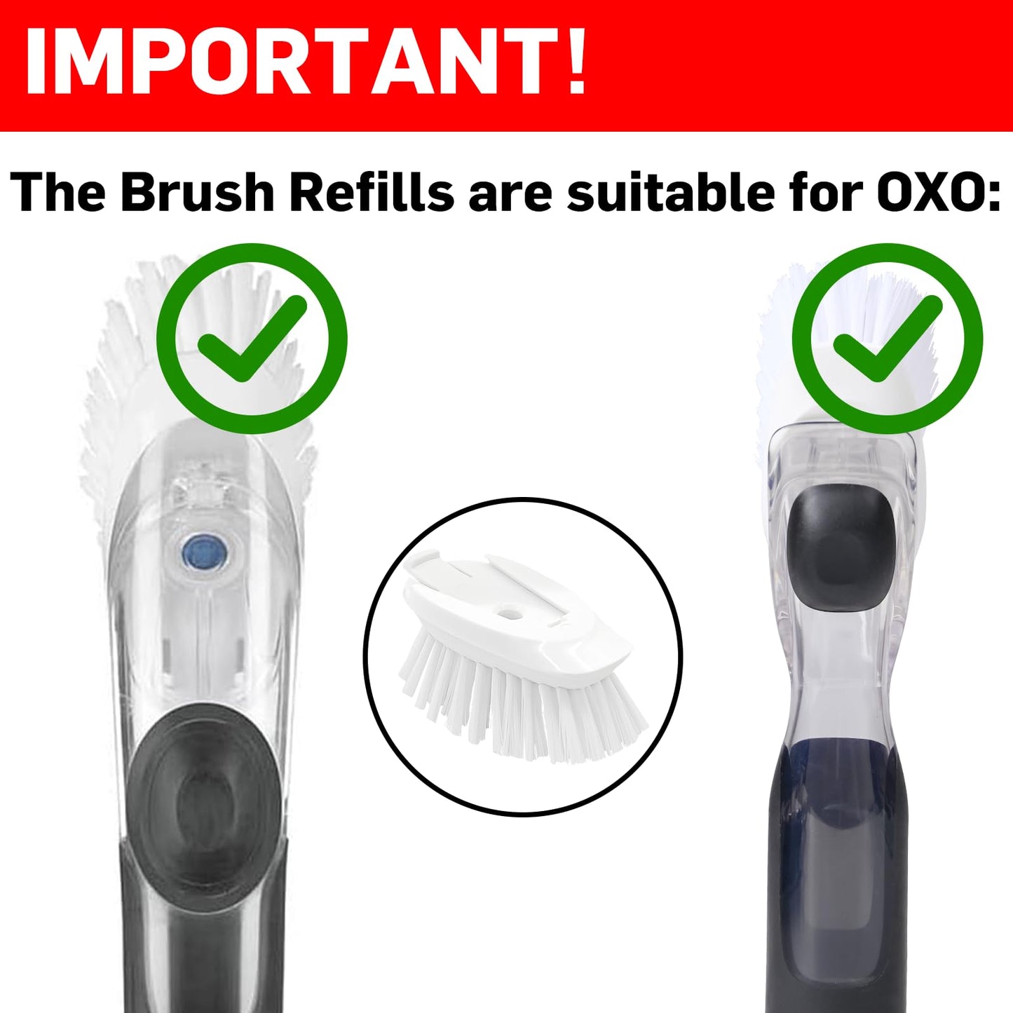 Brush Refills for OXO Dish Brush - 4 Pack Dish Brush Cleaning Soap Dispensing Head Replacement for Scrubber (White)