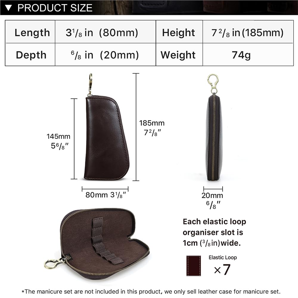 CONTACTS Full Grain Leather Manicure Set Case Travel Nail Clipper Pouch Empty for Men Personal Tools Pouch by Handmade (Case Only)