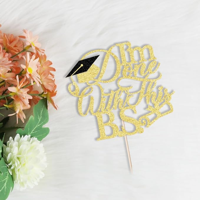 Funny Gold Bachelor of Science Graduation Cake Topper