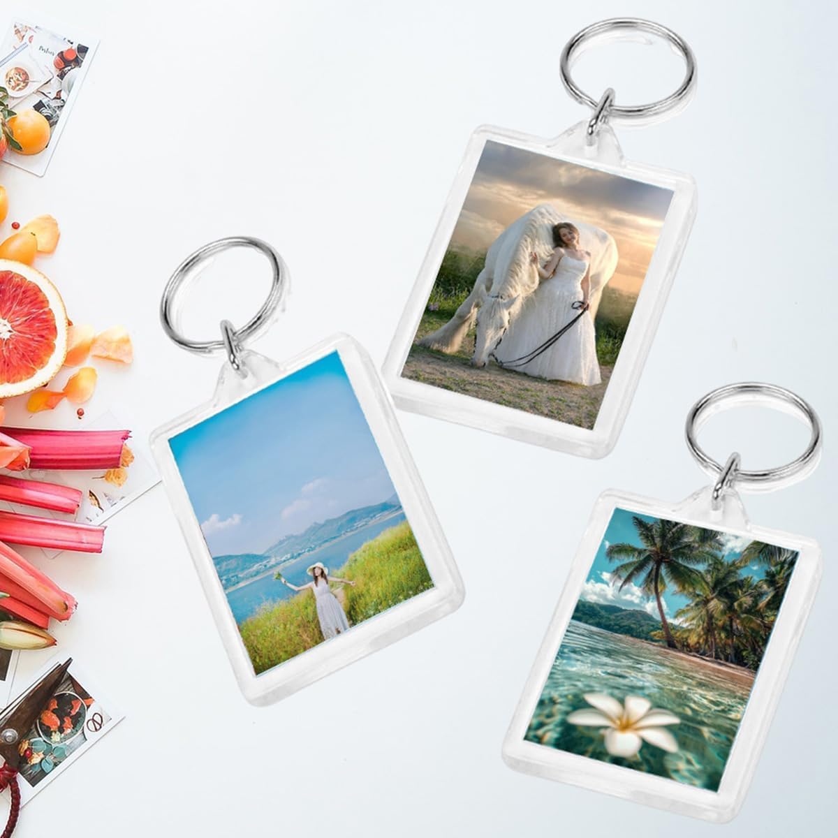 REDANHA 12pcs Acrylic Photo Frame Keychain Holder 2X3 Inch Blank Picture Insert Keyring for DIY Craft, Mother's Day Teacher Bulk Personalized Keepsake Gifts