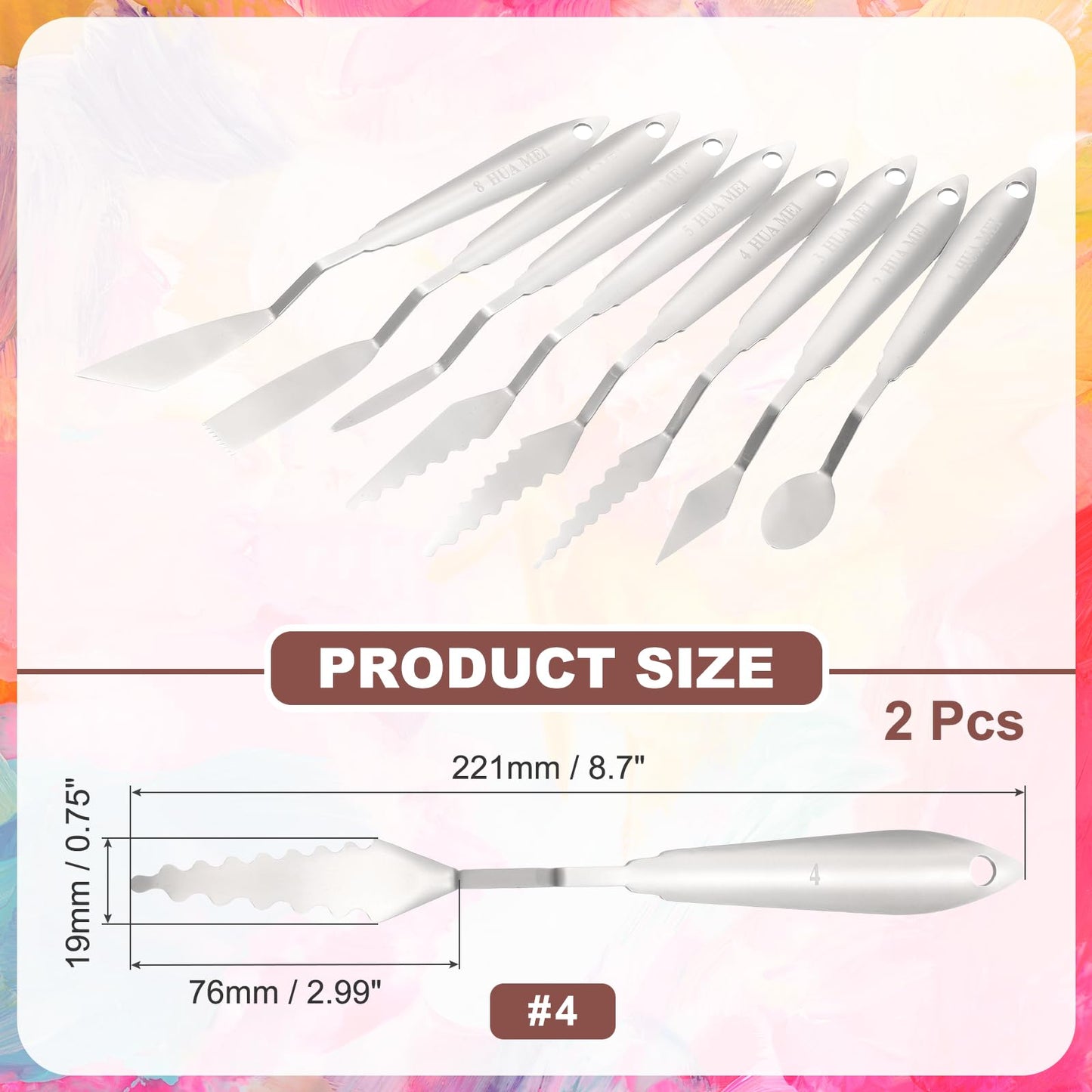 MECCANIXITY 2pcs HM#4 Palette Knives 19mm Width Stainless Steel Spatula Painting Pallet Knife with Stainless Steel Handle for Oil Painting Acrylic Canvas Mixing Spreading
