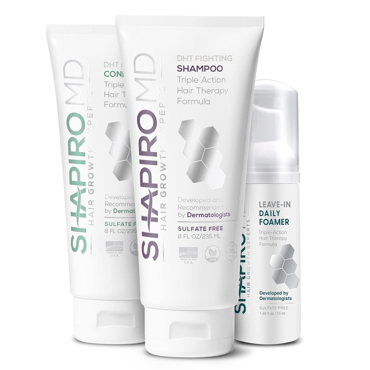 Shapiro MD Hair Growth Experts Natural Hair Kit for Thicker, Fuller, Healthier Looking Hair - Including Shampoo, Conditioner and Leave-In Daily Foam (4 Month)