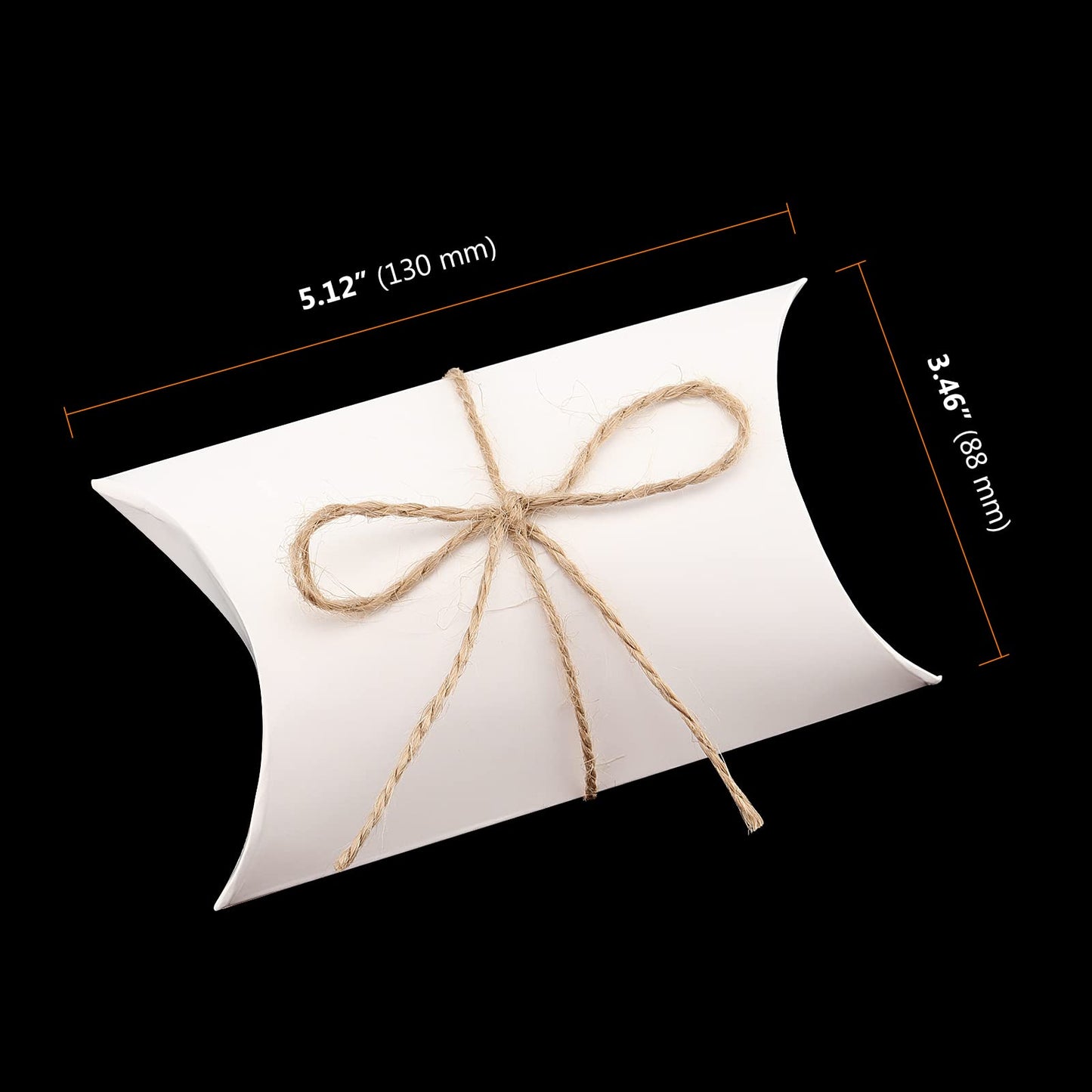 SEUNMUK 150 Pack 5 x 3.5 Inches Large Pillow Boxes, Kraft Pillow Boxes with Jute Twines, white Pillow Candy Box Party Wedding Favor for Anniversary, Birthday, Halloween