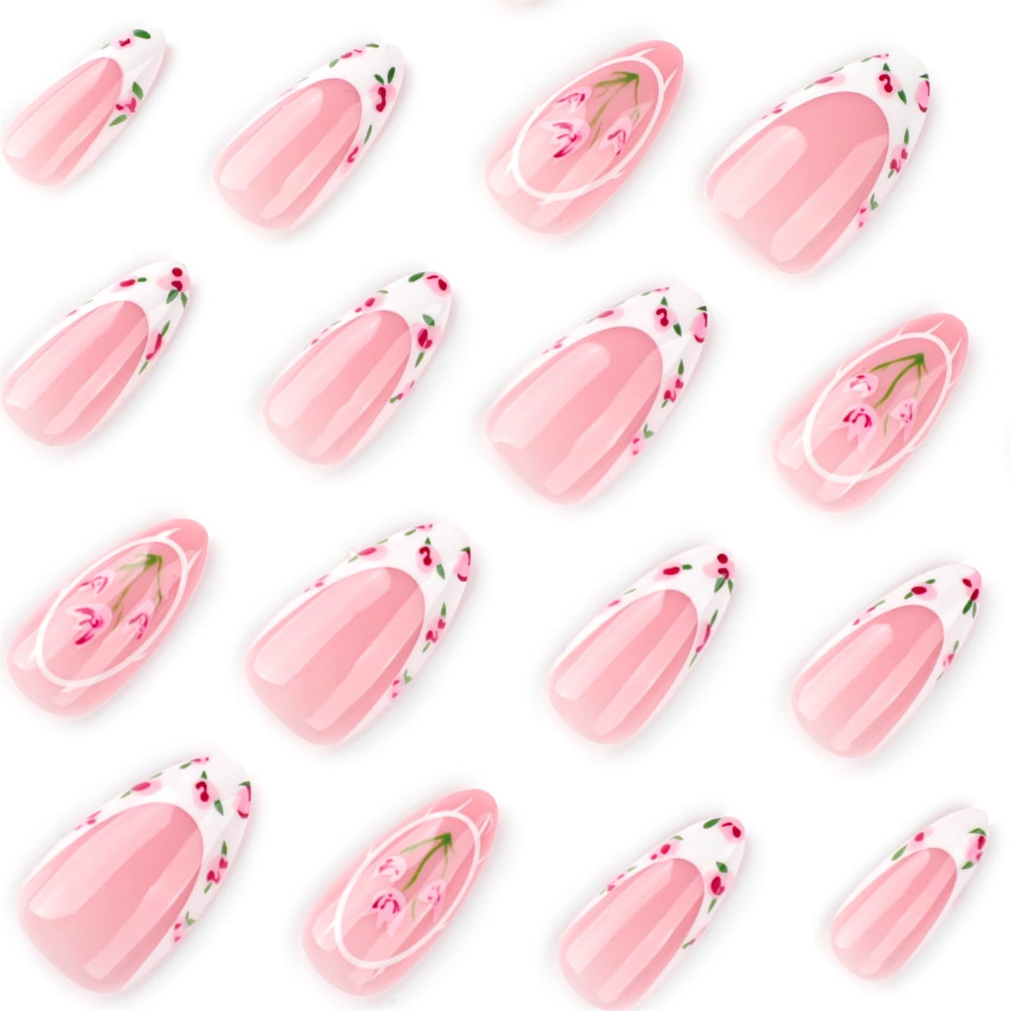 Press On Nails, French Tip Short Pointed Almond Fake Nails with UV Finish, 12 Sizes Quality False Nails, 24Pcs Reusable Press-On Manicure Set with Nail Glue for Women Pattern #01