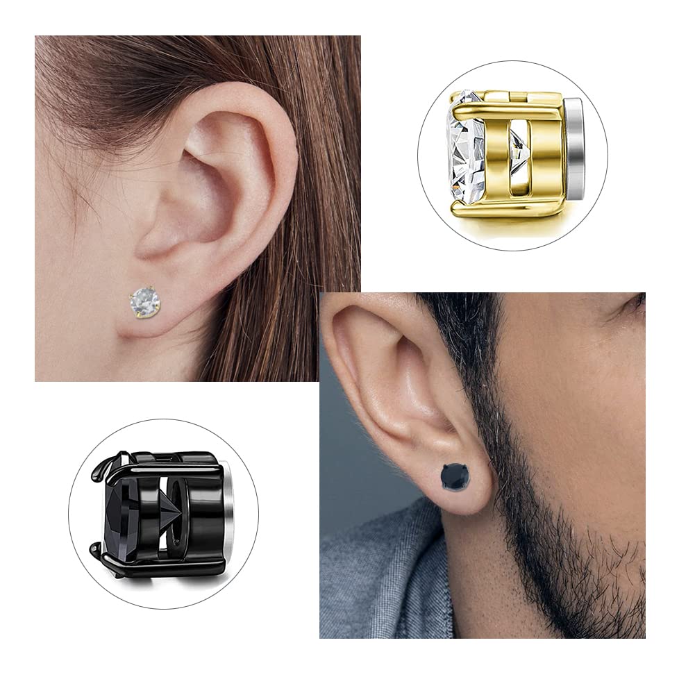 6MM Magnetic Stud Earrings for Men, Non-piercing CZ Studs, Hypoallergenic Stainless Steel Lymphatic Magnetic Earrings,Clip On Earrings For Men
