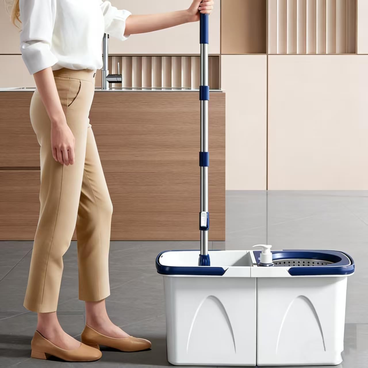 Spin Mop and Bucket Set - 360 Degree Microfiber Mop with Hands Free Wringer System, Multi Surface Floor Cleaning Mop for Hardwood, Tile, and Vinyl Floors