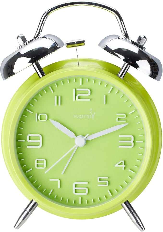 FLOITTUY (Loud Alarm for Deep Sleepers 4'' Twin Bell Alarm Clock, Stereo Digital Dial Alarm Clock with Backlight for Bedroom and Home Decoration(Lime Green)